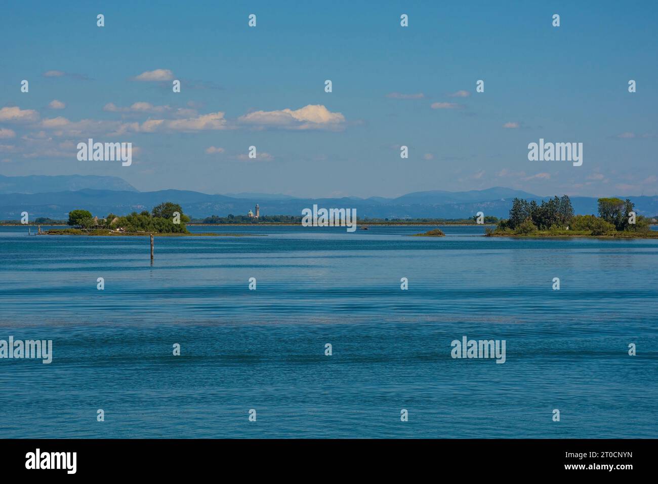 Un marqueur de canal montre le bord d'un canal navigable dans les eaux peu profondes de la section Grado de la lagune de Marano et Grado au Frioul, en Italie Banque D'Images