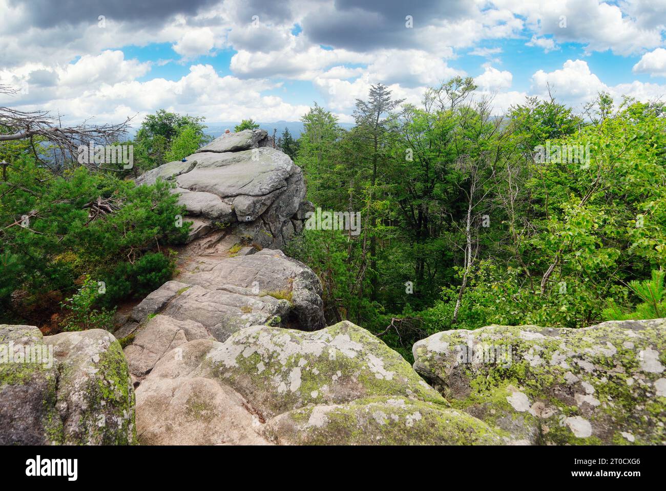 Formation rocheuse de Ctyri palice dans la journée, montagne Zdarske vrchy - Vysocina, république tchèque Banque D'Images
