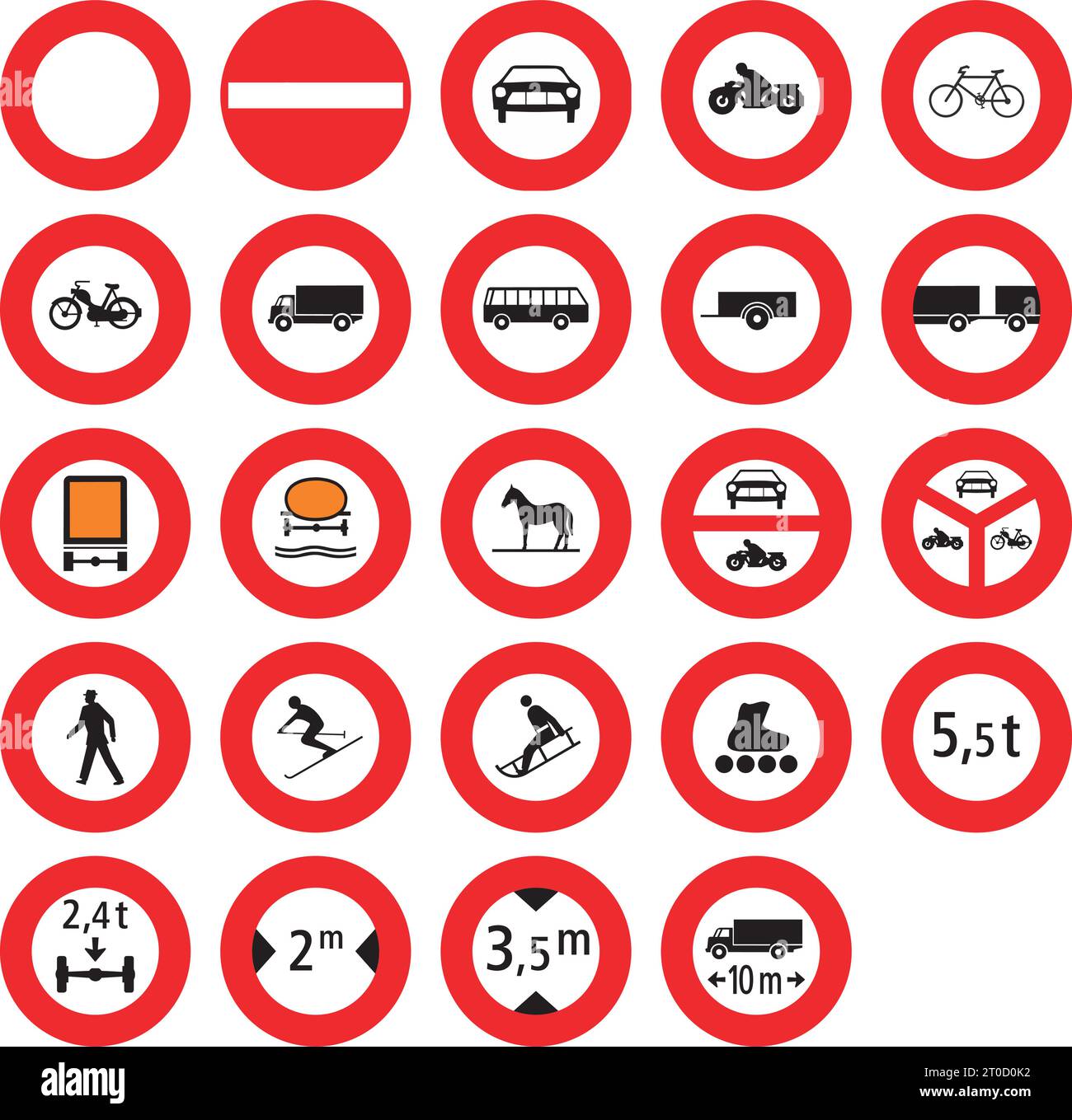 Interdictions, signalisation réglementaire, signalisation routière en Suisse et au Liechtenstein Illustration de Vecteur