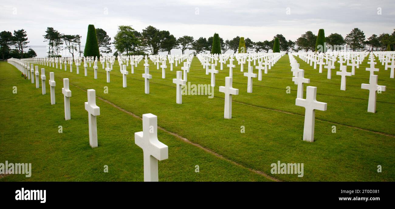 Cimetière militaire américain à Colleville-sur-mer, Normandie, France. Banque D'Images