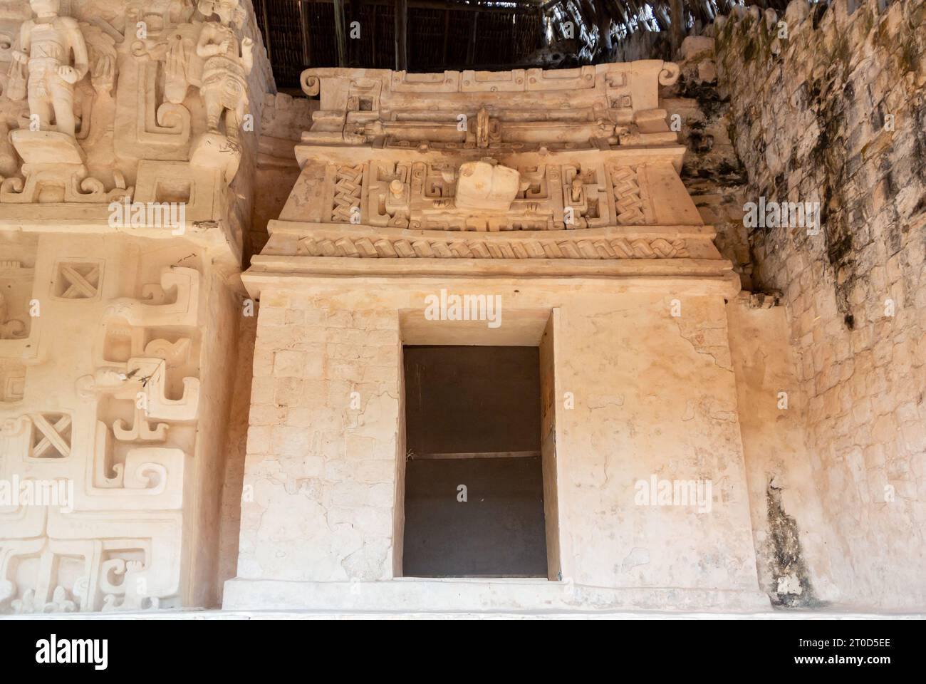 Sculpture à l'Acropole d'Ek Balam qui est un site archéologique Yucatec-Maya , éditorial seulement. Banque D'Images