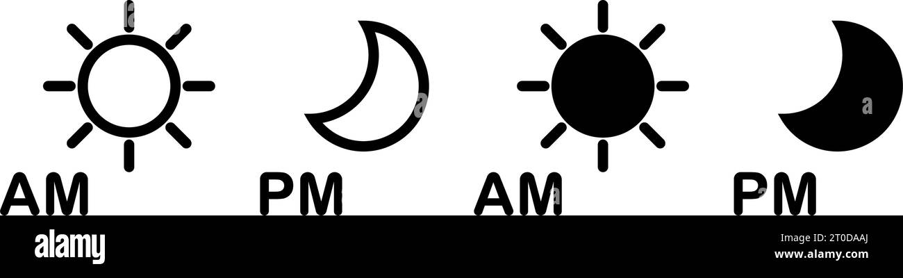 Symbole d'icône heure AM et PM défini Illustration de Vecteur