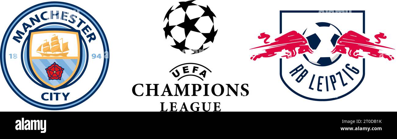 Vinnitsia, Ukraine - septembre 04 2023. Ligue des champions. Manchester City vs RB Leipzig. Illustration de Vecteur