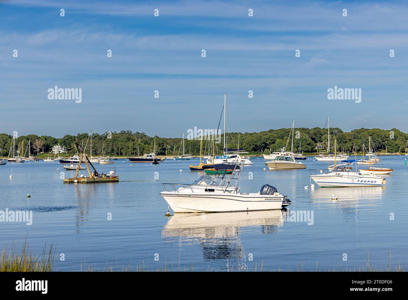 bateaux sur l'amarrage dans le port de dering, île abri, ny Banque D'Images