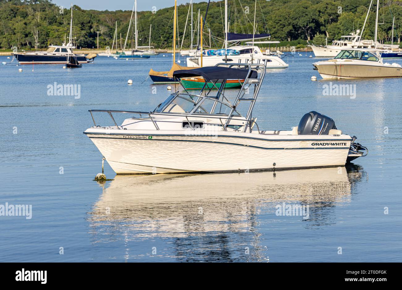 bateaux sur l'amarrage dans le port de dering, île abri, ny Banque D'Images