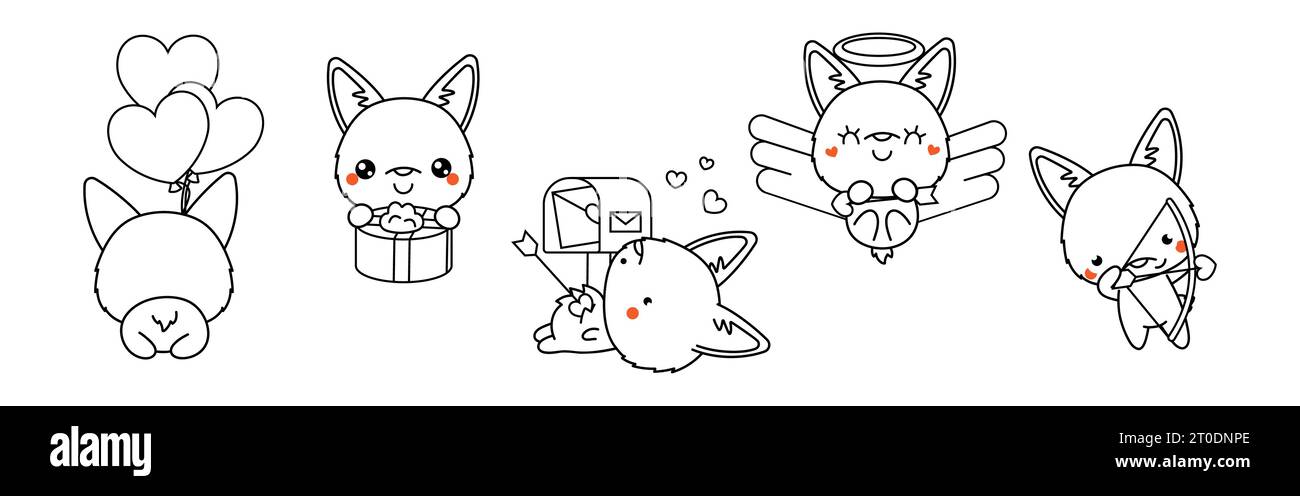 Collection de Vector Corgi Dog Outline Art. Jeu d'illustrations de pages à colorier isolées pour chiots Illustration de Vecteur