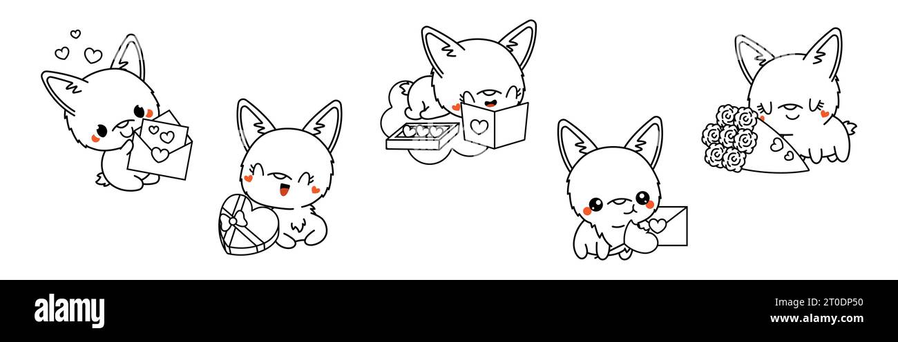 Ensemble d'illustrations Kawaii Corgi Dog Coloriage page. Collection de Cute Vector Puppy Outline. Illustration de Vecteur