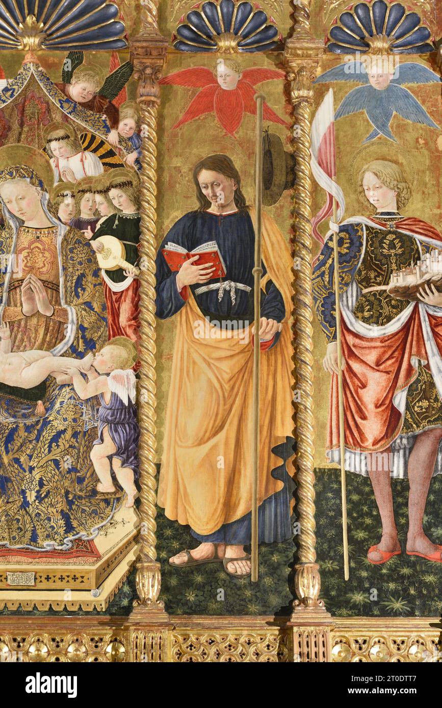 Belforte del Chienti (Italie, Marches - province de Macerata), église de Sant'Eustachio. Giovanni Boccati, Polyptyque, 15e siècle. (Détail du côté droit, San Giacomo Maggiore), 1468 Banque D'Images