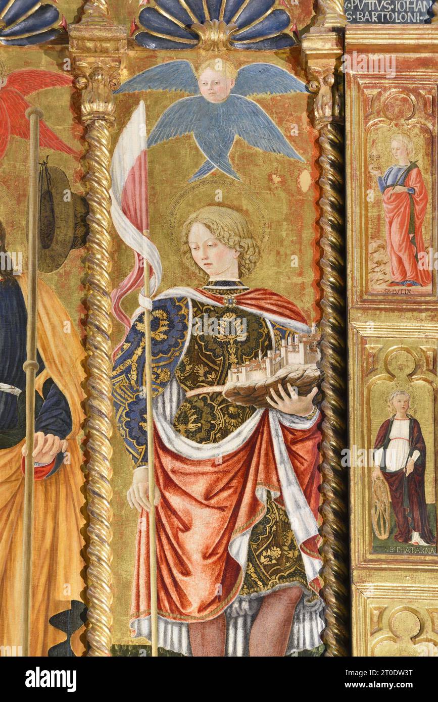 Belforte del Chienti (Italie, Marches - province de Macerata), église de Sant'Eustachio. Giovanni Boccati, Polyptyque, 15e siècle. (Détail du côté droit, San Venanzio), 1468 Banque D'Images