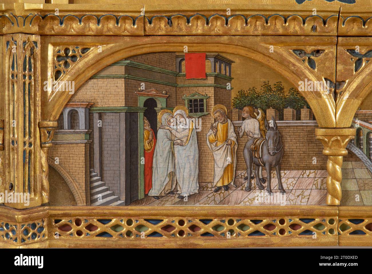 Sant'Elpidio a Mare (Italie, Marches - province de Fermo), Vittore Crivelli Civic Art Gallery. Vittore Crivelli, polyptyque du couronnement, fin du 15e siècle (années 80), de l'église de Minori Osservanti. Dans les prédella histoires de Saint Jean Baptiste (Visitation de la Vierge à Elizabeth) Banque D'Images Sant'Elpidio a Mare (Italie, Marches - province de Fermo), Vittore Crivelli Civic Art Gallery. Vittore Crivelli, polyptyque du couronnement, fin du 15e siècle (années 80), de l'église de Minori Osservanti. Dans les prédella histoires de Saint Jean Baptiste (Visitation de la Vierge à Elizabeth) Banque D'Images