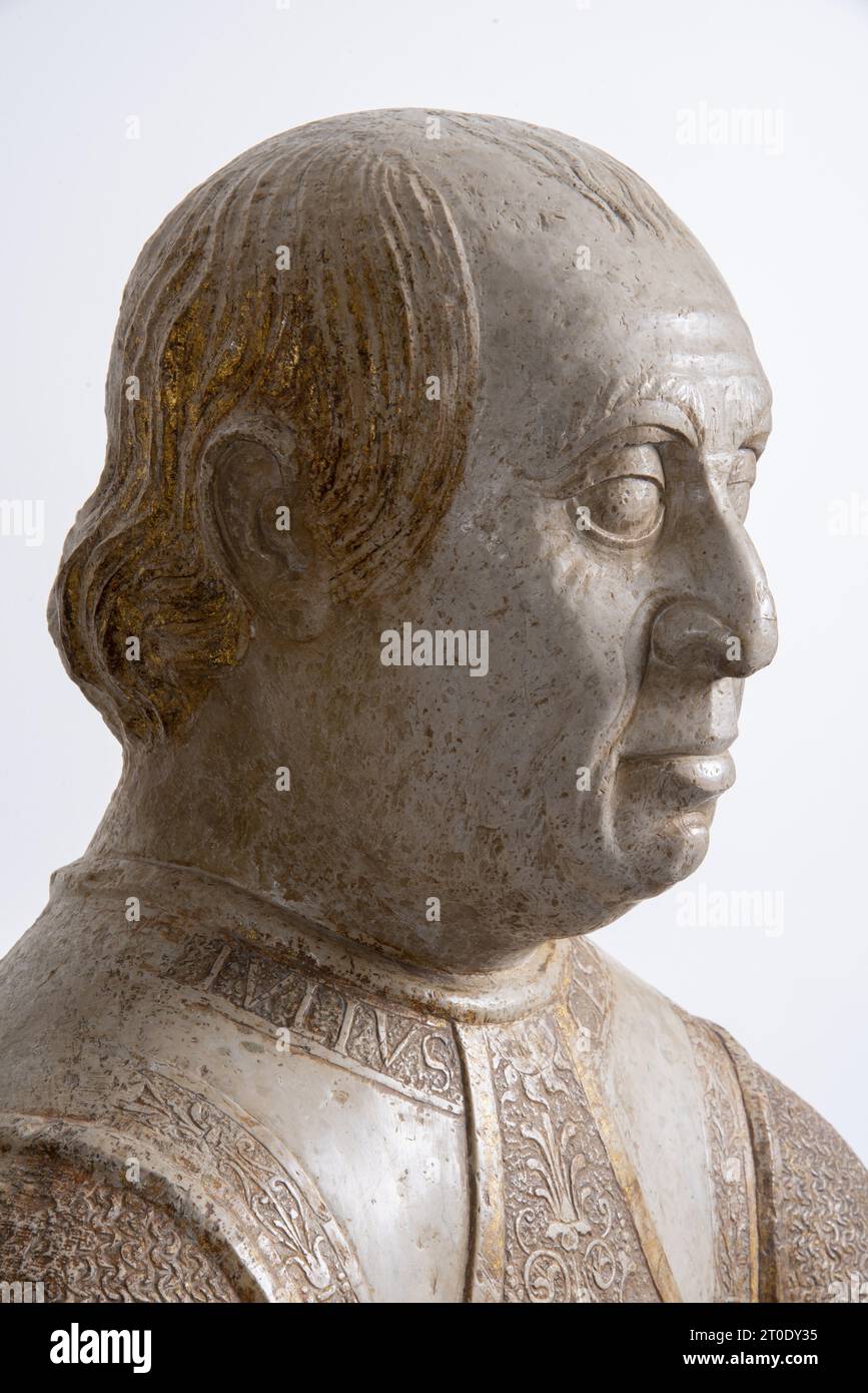 Camerino (Italie, Marches - province de Macerata), sculpteur italien du Nord (Rocco da Vicenza), buste de Giulio Cesare Da Varano, deuxième décennie du 16e siècle, du Palazzo Ducale Banque D'Images