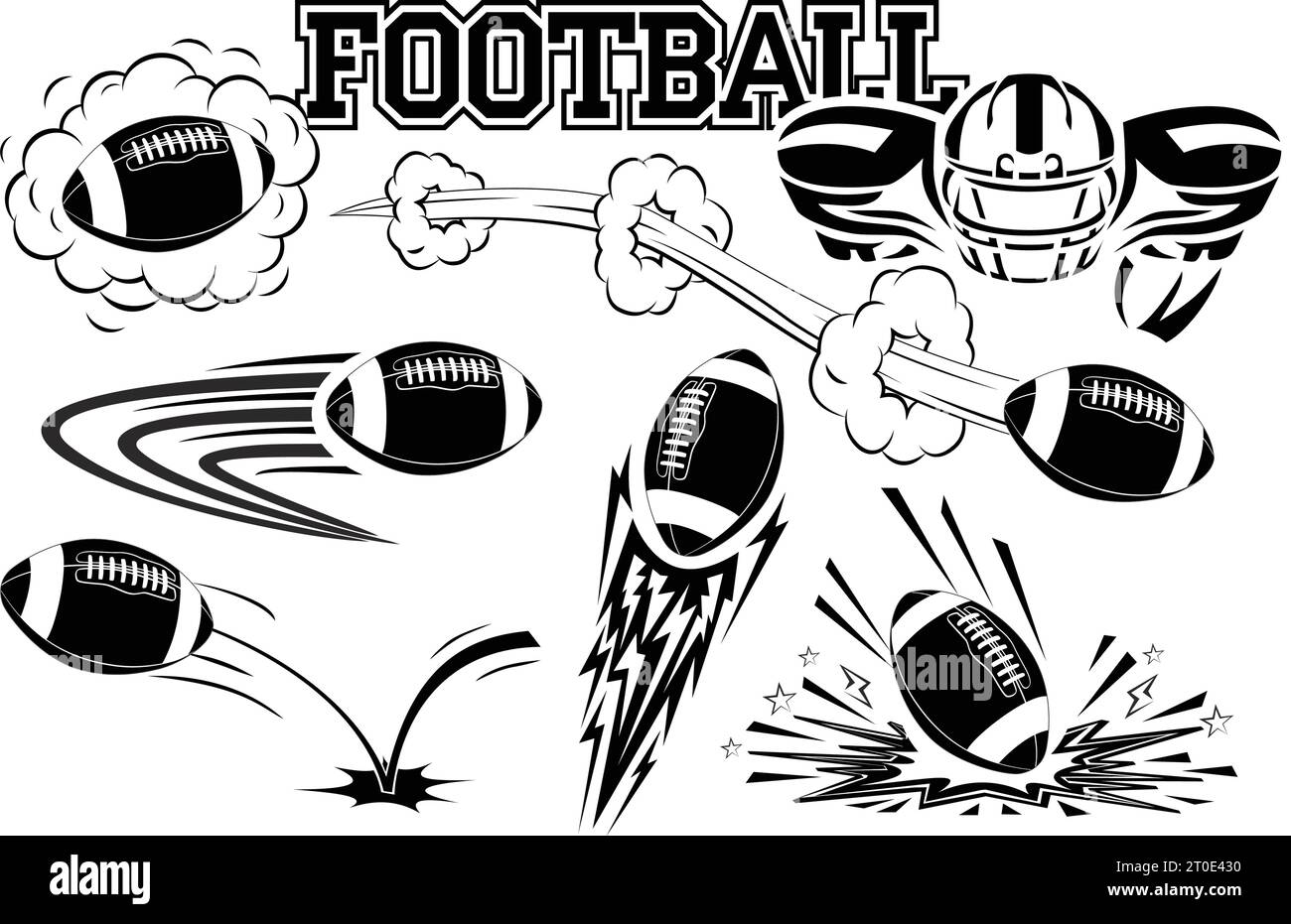 Les ballons de football américain volent à grande vitesse. Vecteur dans le style comique sur fond transparent Illustration de Vecteur