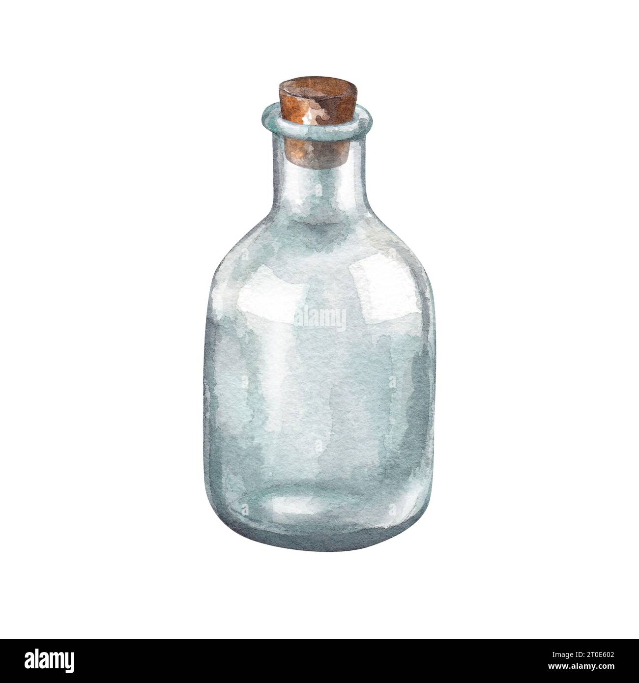 Vieille bouteille de pharmacie avec liège. Aquarelle illustration dessinée à la main de bouteille de médicament en verre. Clipart sur fond blanc sur le thème de l'alchimie et Banque D'Images
