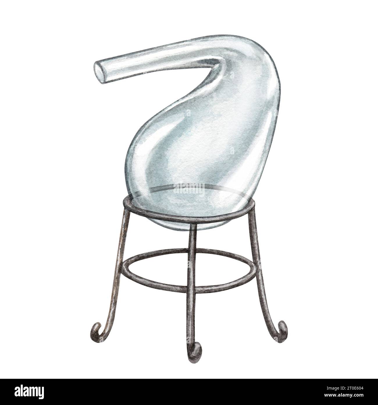 Cornue en verre sur un support. Illustration à l'aquarelle dessinée à la main de vieux équipements alchimiques. Clipart sur fond blanc sur le thème de l'alchimie, les chemis Banque D'Images