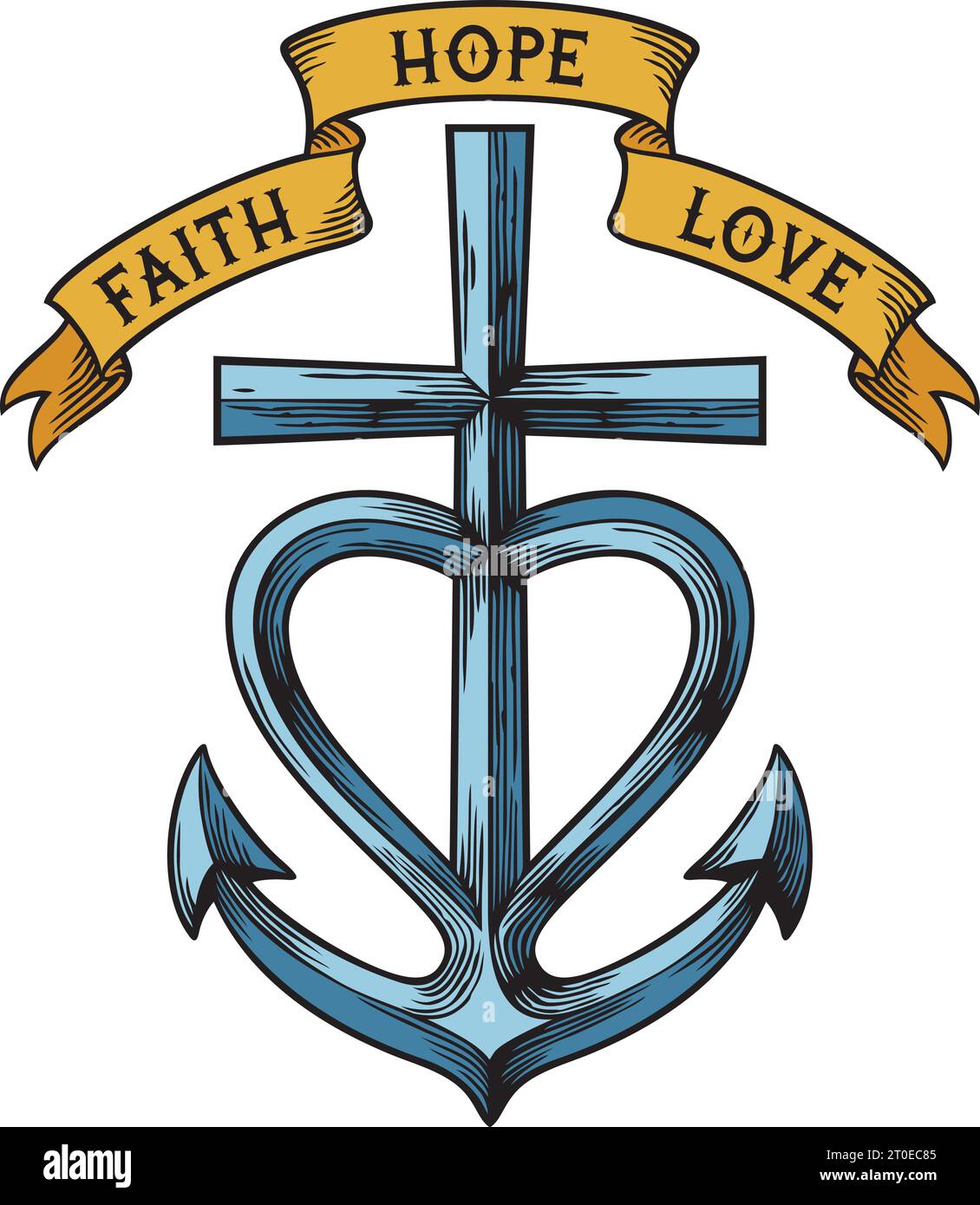 Croix, cœur, ancre - symbole foi, espérance, Amour. Signe. Illustration vectorielle. Illustration de Vecteur