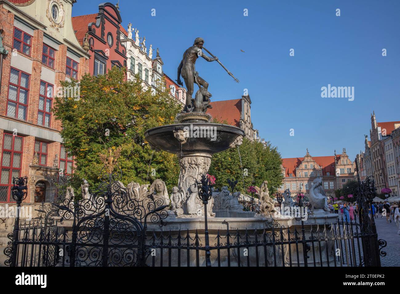 Vieille ville de Gdansk, long Market, Fontana Neptuna, Fontaine Banque D'Images