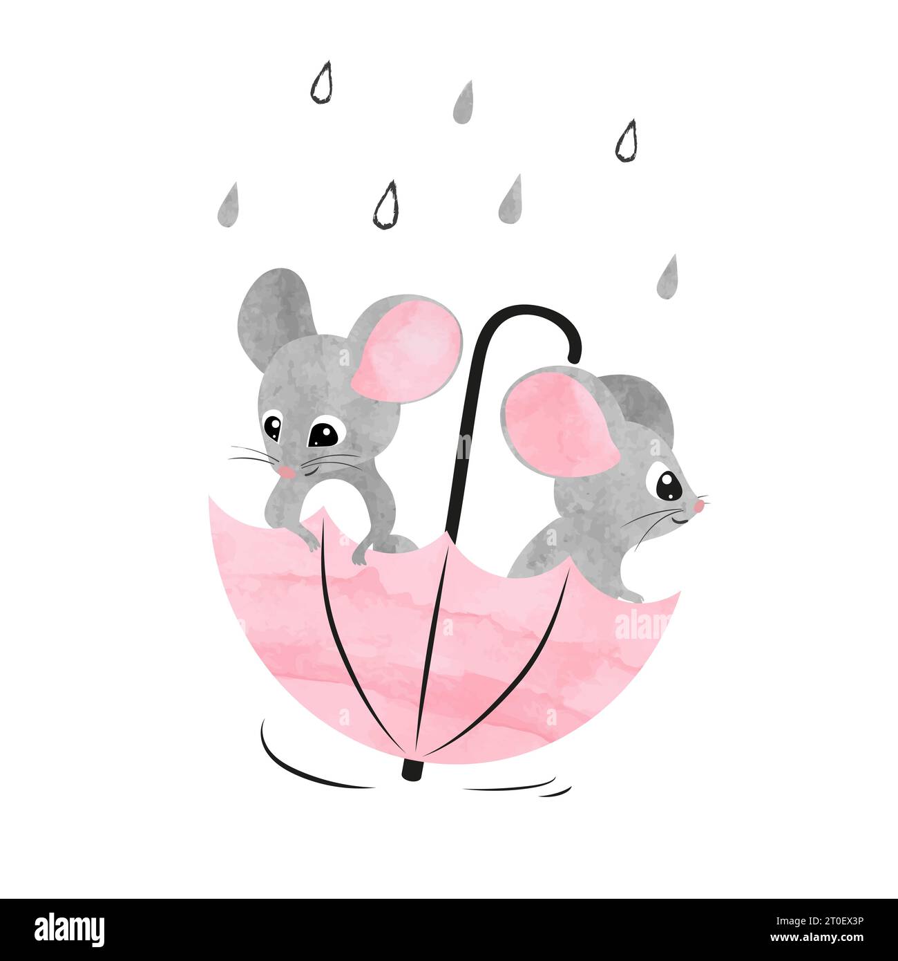 Mignons petites souris en parapluie. Illustration de souris vectorielle. Illustration de Vecteur