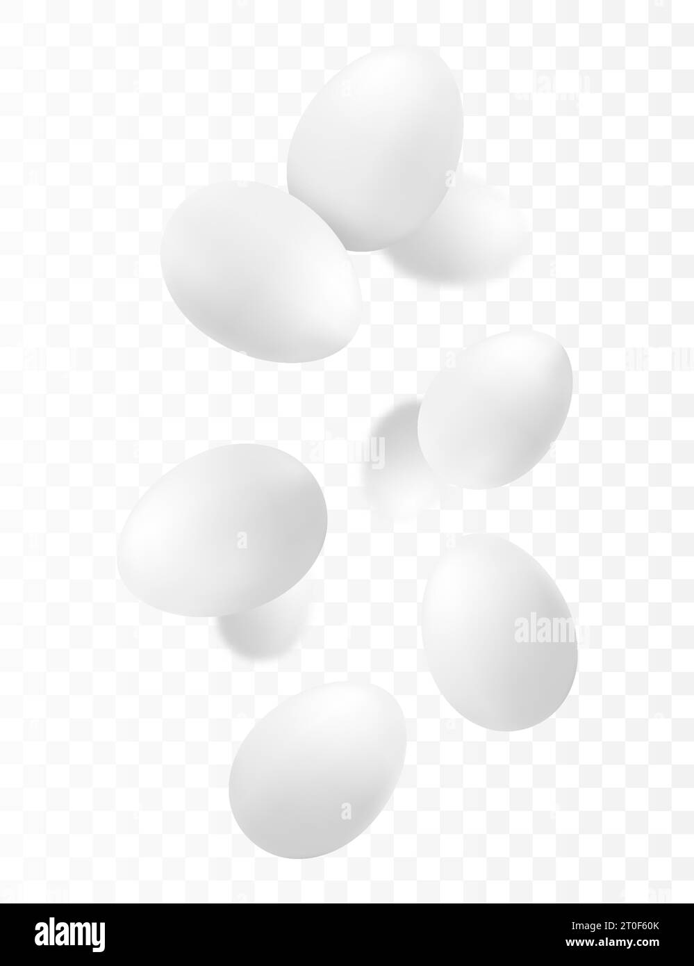 Oeufs de poule volants, isolés sur fond blanc. Tomber des œufs savoureux dans la coquille blanche. La focalisation sélective peut être utilisée pour la publicité, l'emballage, bann Illustration de Vecteur