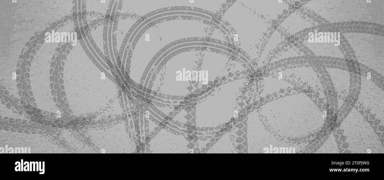 Traces de pneus rondes en forme de boucle sur une route grise. Fond vectoriel abstrait grunge Illustration de Vecteur