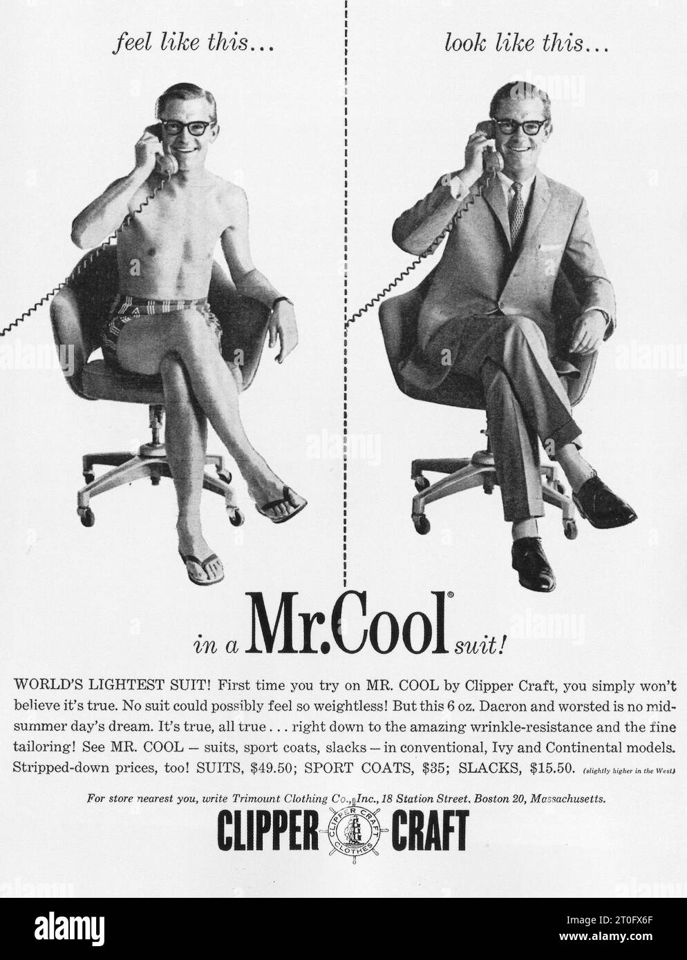 Clipper Craft MR Cool suit Magazine ad 1960 Banque D'Images
