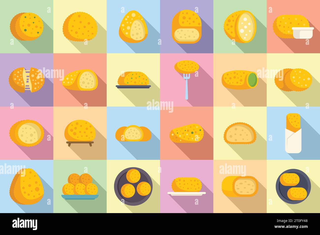 Les icônes de croquette définissent le vecteur plat. Aliments cuits au four. En-cas aux pommes de terre Illustration de Vecteur