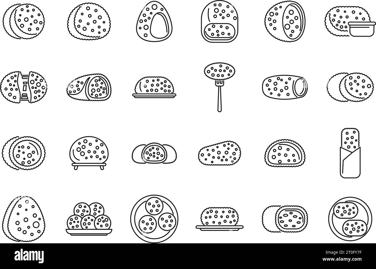 Les icônes de croquette définissent le vecteur de contour. Aliments cuits au four. En-cas aux pommes de terre Illustration de Vecteur