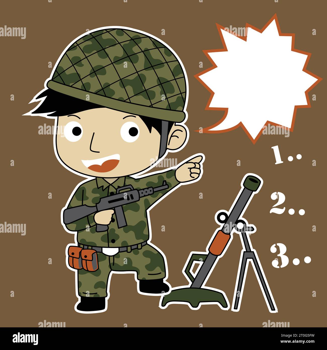 Petit soldat avec fusil et lanceur de mortier, illustration de dessin animé vectoriel Illustration de Vecteur