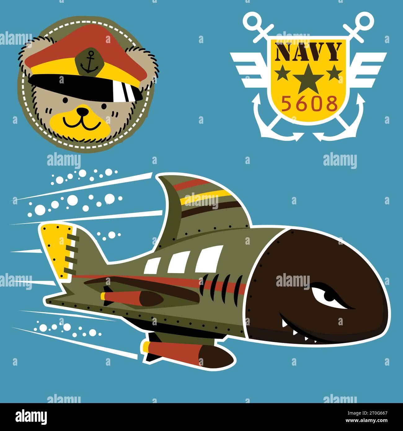 sous-marin militaire, logo militaire avec ours drôle portant une casquette de marin, illustration de dessin animé vectoriel Illustration de Vecteur
