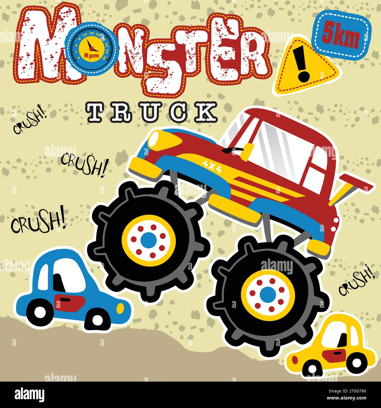 Camion monstre écrasant de petites voitures, illustration de dessin ...