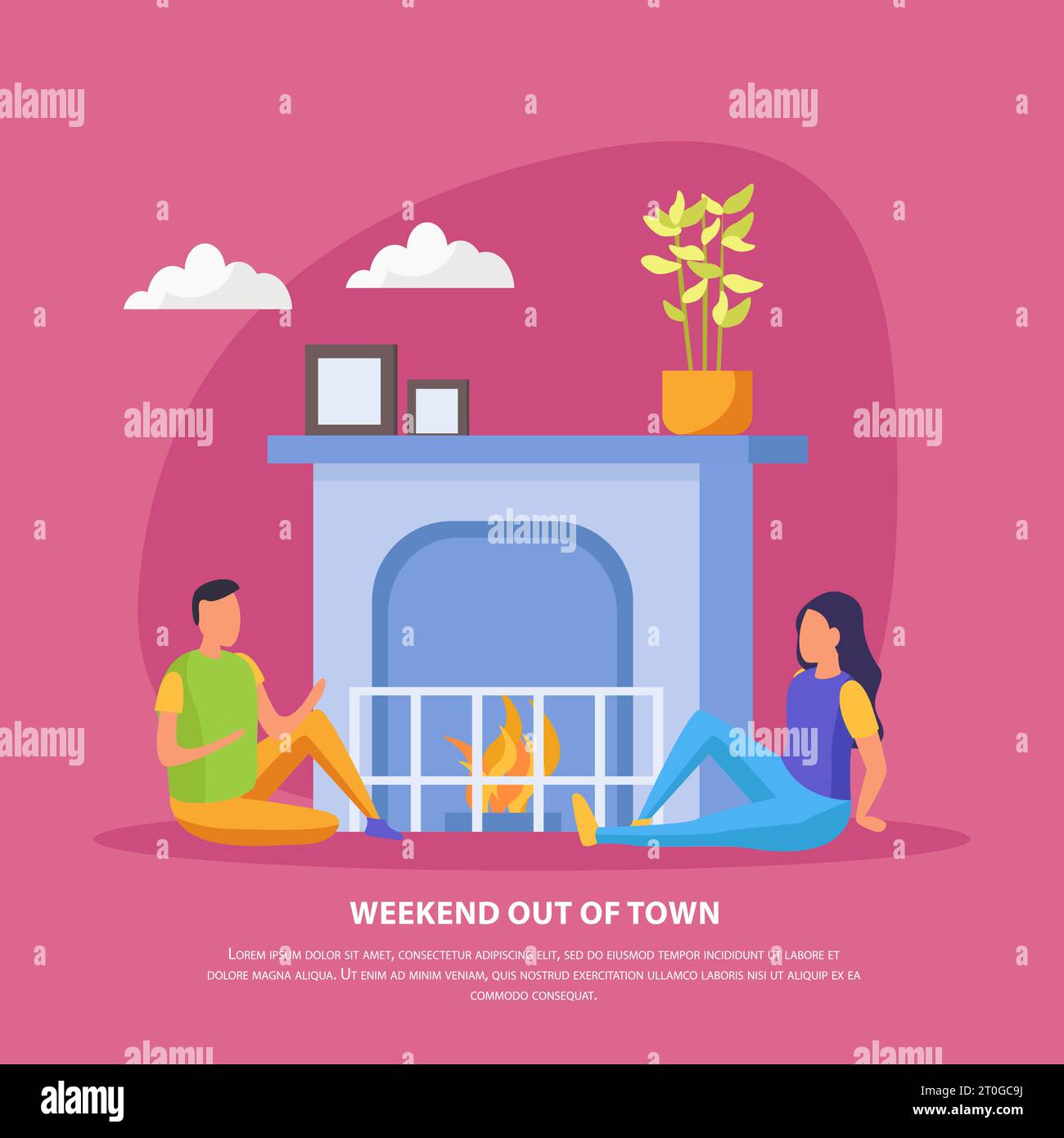 Week-ends paresseux personnes fond plat avec week-end hors de la ville description et romantique date de couple illustration de vecteur Illustration de Vecteur
