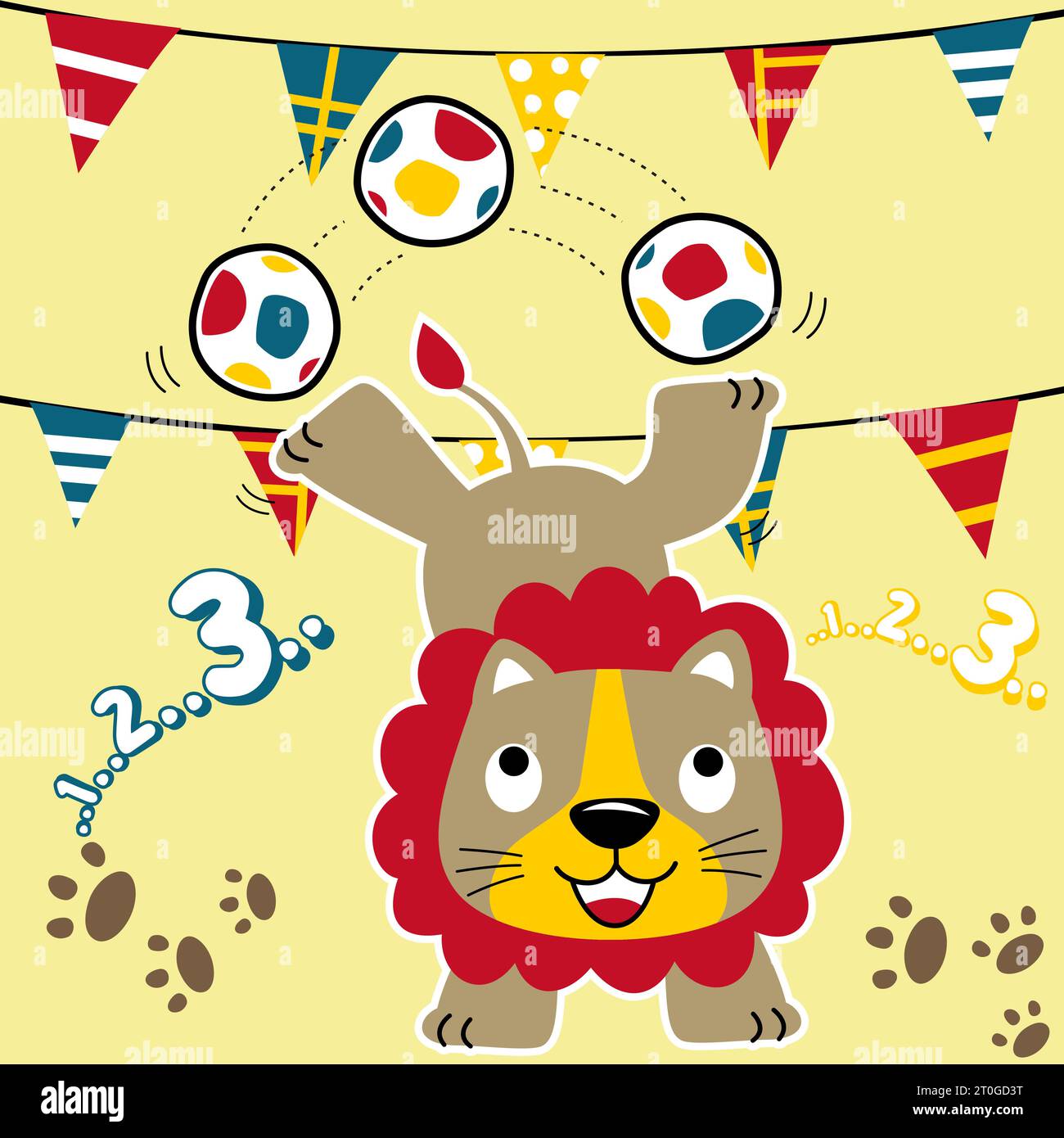 Mignon lion jonglant boules dans le spectacle de cirque, illustration de dessin animé vectoriel Illustration de Vecteur