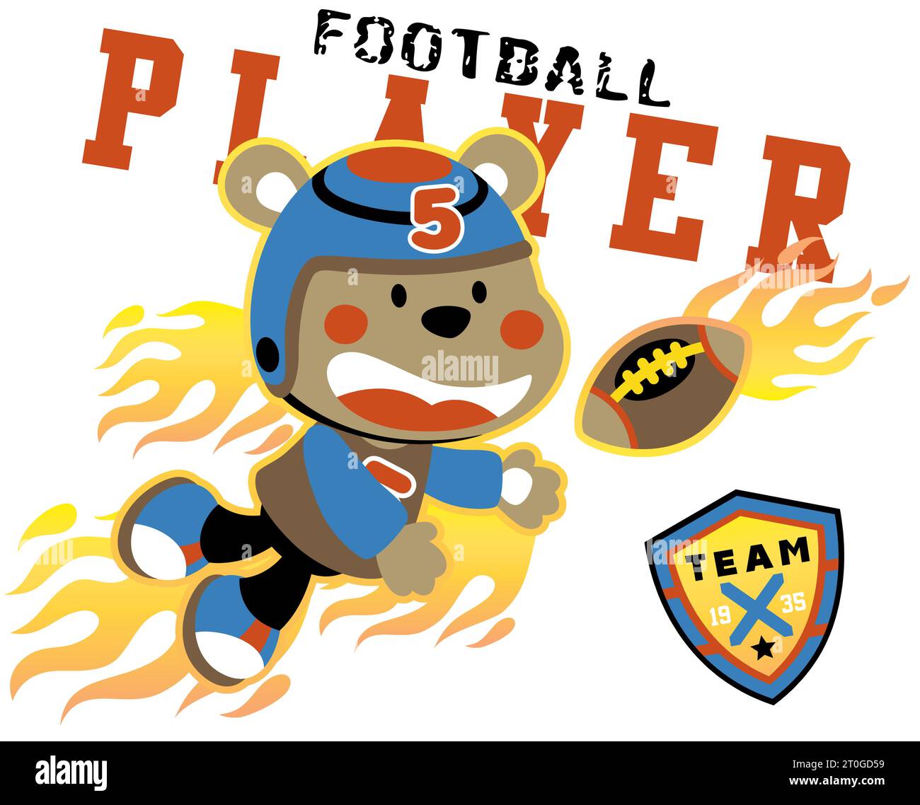 Ours mignon jouant au rugby avec logo de flamme et de sport, illustration de dessin animé vectoriel Illustration de Vecteur