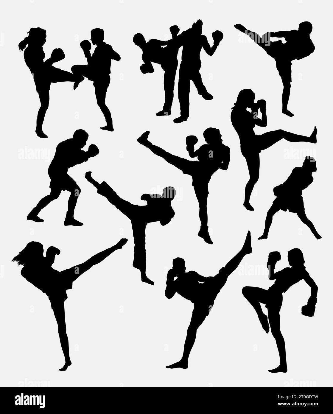 muay thai kick boxing silhouette de sport Illustration de Vecteur