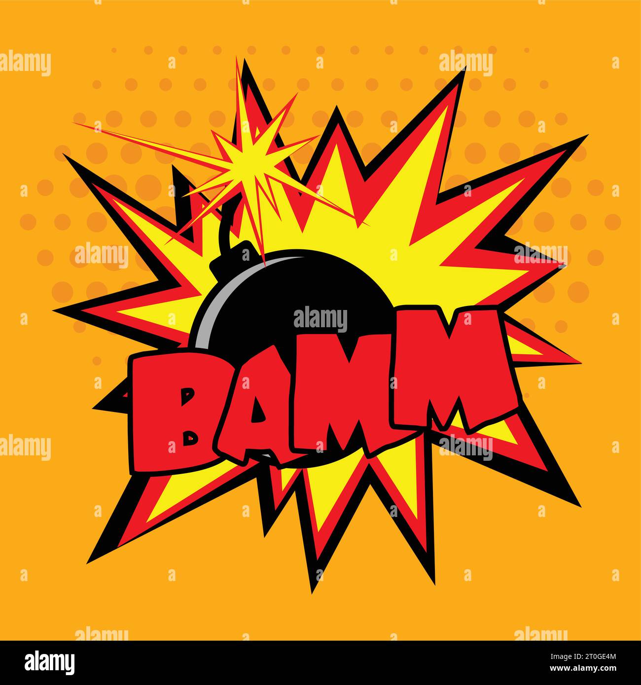 Bande dessinée bombe de dessin animé avec expression de feu et illustration de vecteur de texte de bamm Illustration de Vecteur