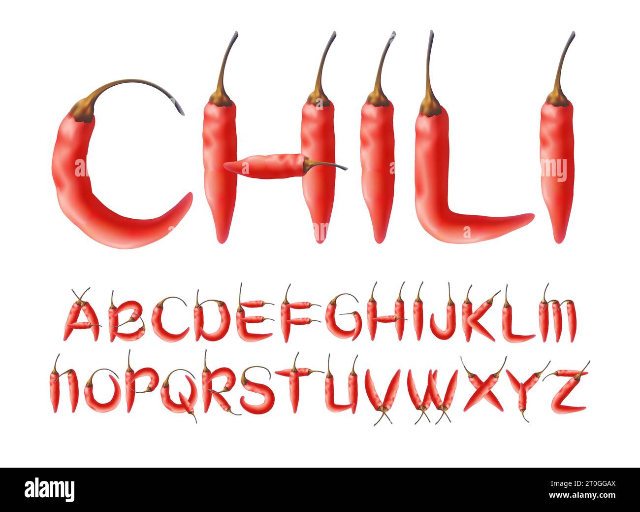 lettrage créatif unique de l'alphabet coloré chili Illustration de Vecteur
