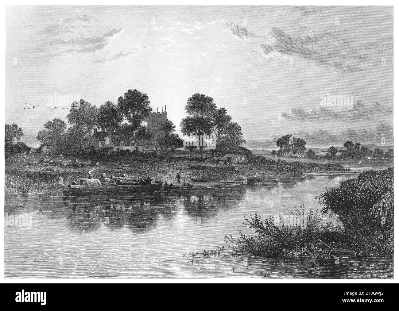 Gravure 'The Evening Hour', gravée par A. Willmore d'après une peinture de B. W. leader A.R.A. gravure victorienne vintage tirée de l'Art Journal, 1885. Banque D'Images