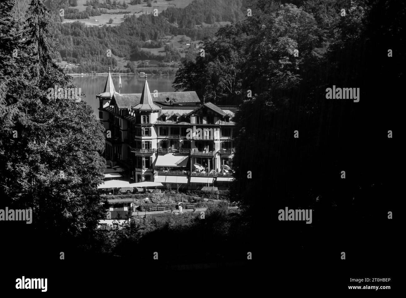 Le Grandhotel historique Giessbach sur le flanc de la montagne à Giessbach, Brienz, Oberland bernois, canton de Berne, Suisse Banque D'Images