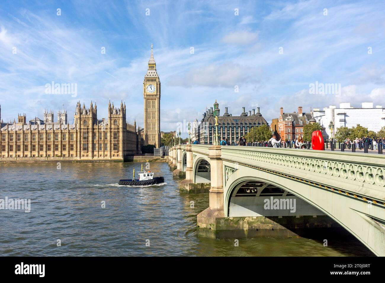 Big Ben et les chambres du Parlement à travers la Tamise, South Bank, London Borough of Lambeth, Greater London, Angleterre, Royaume-Uni Banque D'Images