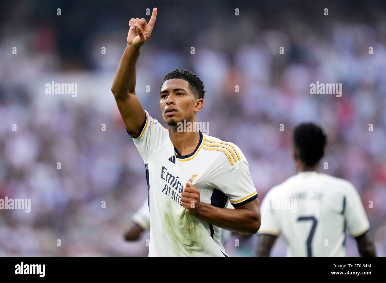 Madrid, Espagne. 07 octobre 2023. Jude Bellingham du Real Madrid CF lors du match de Liga entre le Real Madrid et le CA Osasuna a joué au stade Santiago Bernabeu le 7 octobre 2023 à Madrid, Espagne. (Photo de Cesar Cebolla/PRESSINPHOTO) crédit : PRESSINPHOTO SPORTS AGENCY/Alamy Live News Banque D'Images