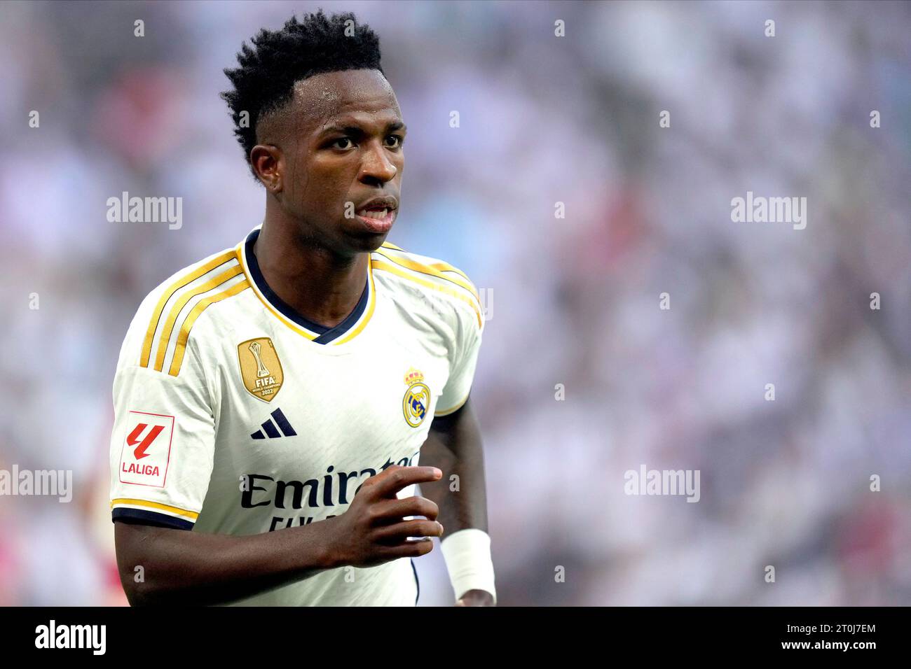Madrid, Espagne. 07 octobre 2023. Vinicius Junior du Real Madrid CF lors du match de Liga entre le Real Madrid et le CA Osasuna a joué au stade Santiago Bernabeu le 7 octobre 2023 à Madrid, Espagne. (Photo de Cesar Cebolla/PRESSINPHOTO) crédit : PRESSINPHOTO SPORTS AGENCY/Alamy Live News Banque D'Images