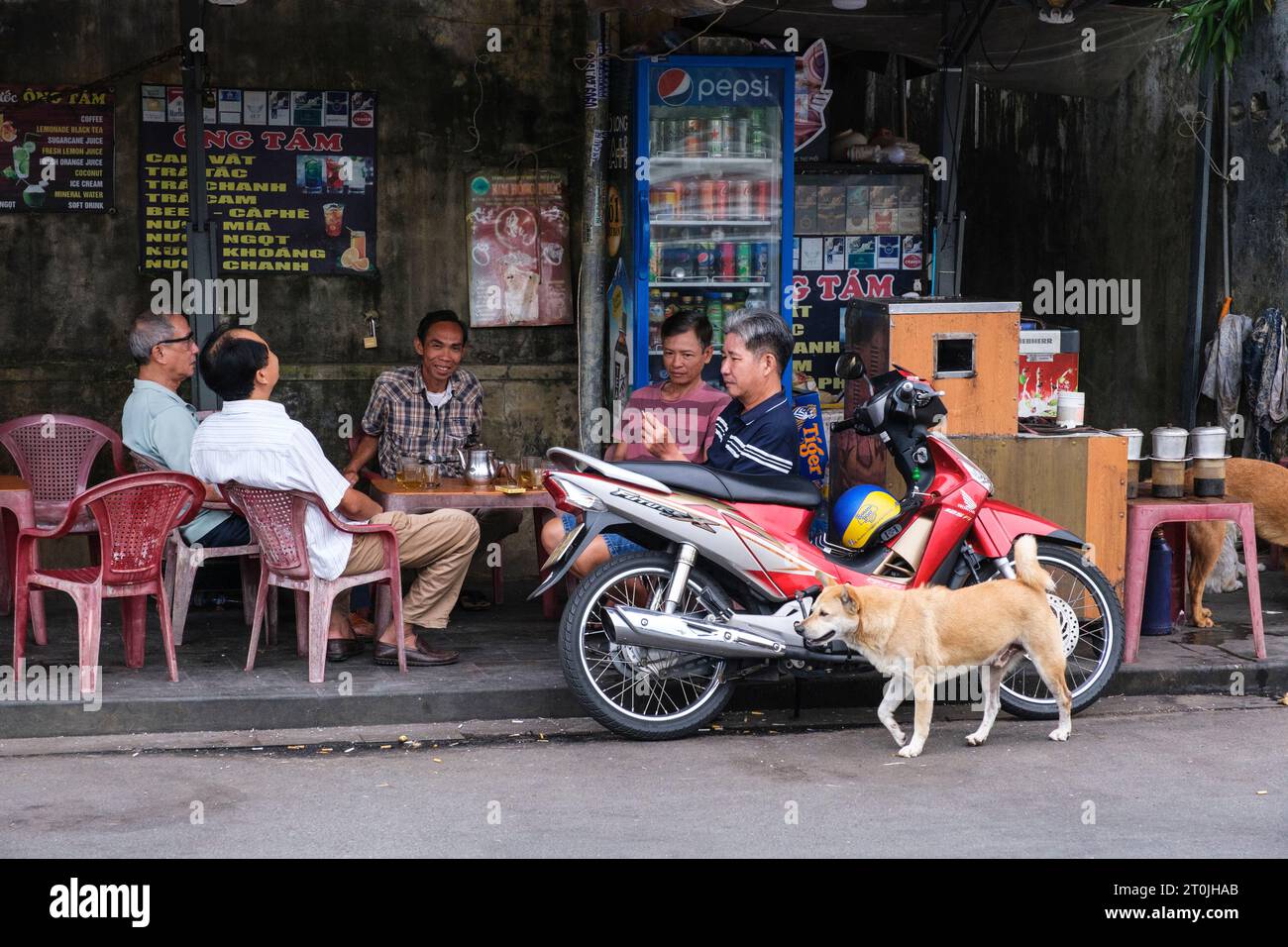 Hoi an, Vietnam. Hommes se détendant dans un café en plein air. Banque D'Images