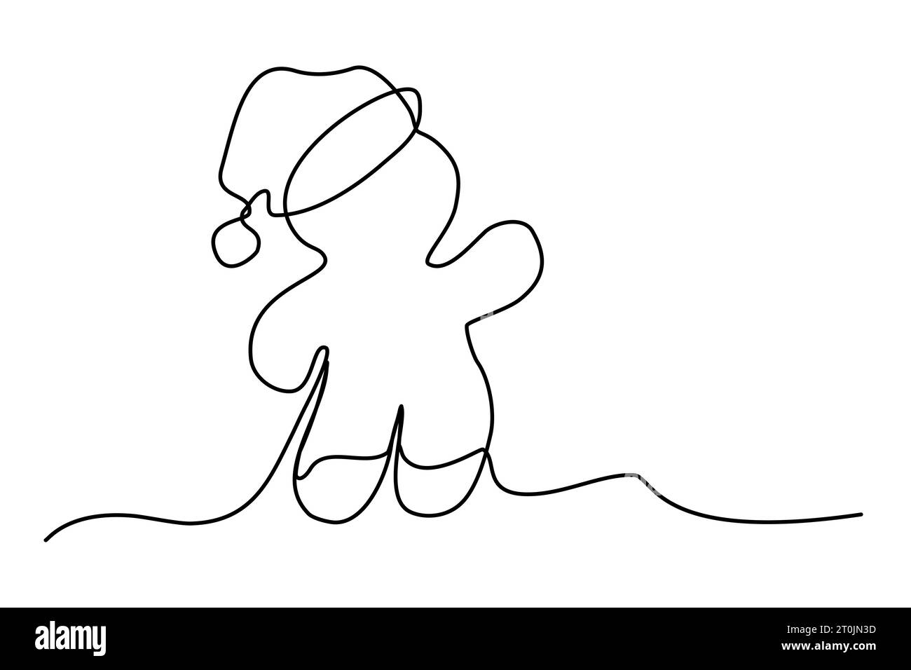 Biscuit homme en pain d'épice dans le chapeau de Santa, illustration vectorielle de style art au trait Illustration de Vecteur