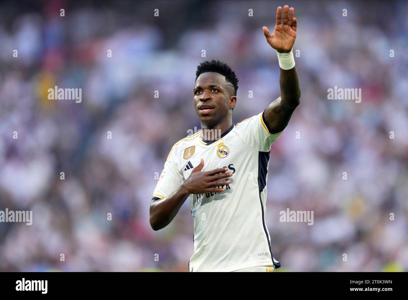 Madrid, Espagne. 07 octobre 2023. Vinicius Junior du Real Madrid CF lors du match de Liga entre le Real Madrid et le CA Osasuna a joué au stade Santiago Bernabeu le 7 octobre 2023 à Madrid, Espagne. (Photo de Cesar Cebolla/PRESSINPHOTO) crédit : PRESSINPHOTO SPORTS AGENCY/Alamy Live News Banque D'Images
