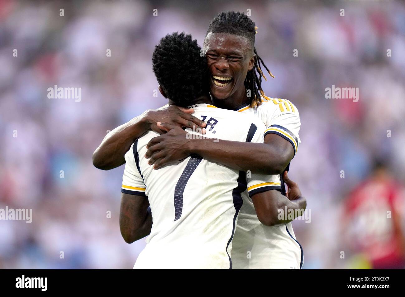 Madrid, Espagne. 07 octobre 2023. Vinicius Junior du Real Madrid CF lors du match de Liga entre le Real Madrid et le CA Osasuna a joué au stade Santiago Bernabeu le 7 octobre 2023 à Madrid, Espagne. (Photo de Cesar Cebolla/PRESSINPHOTO) crédit : PRESSINPHOTO SPORTS AGENCY/Alamy Live News Banque D'Images