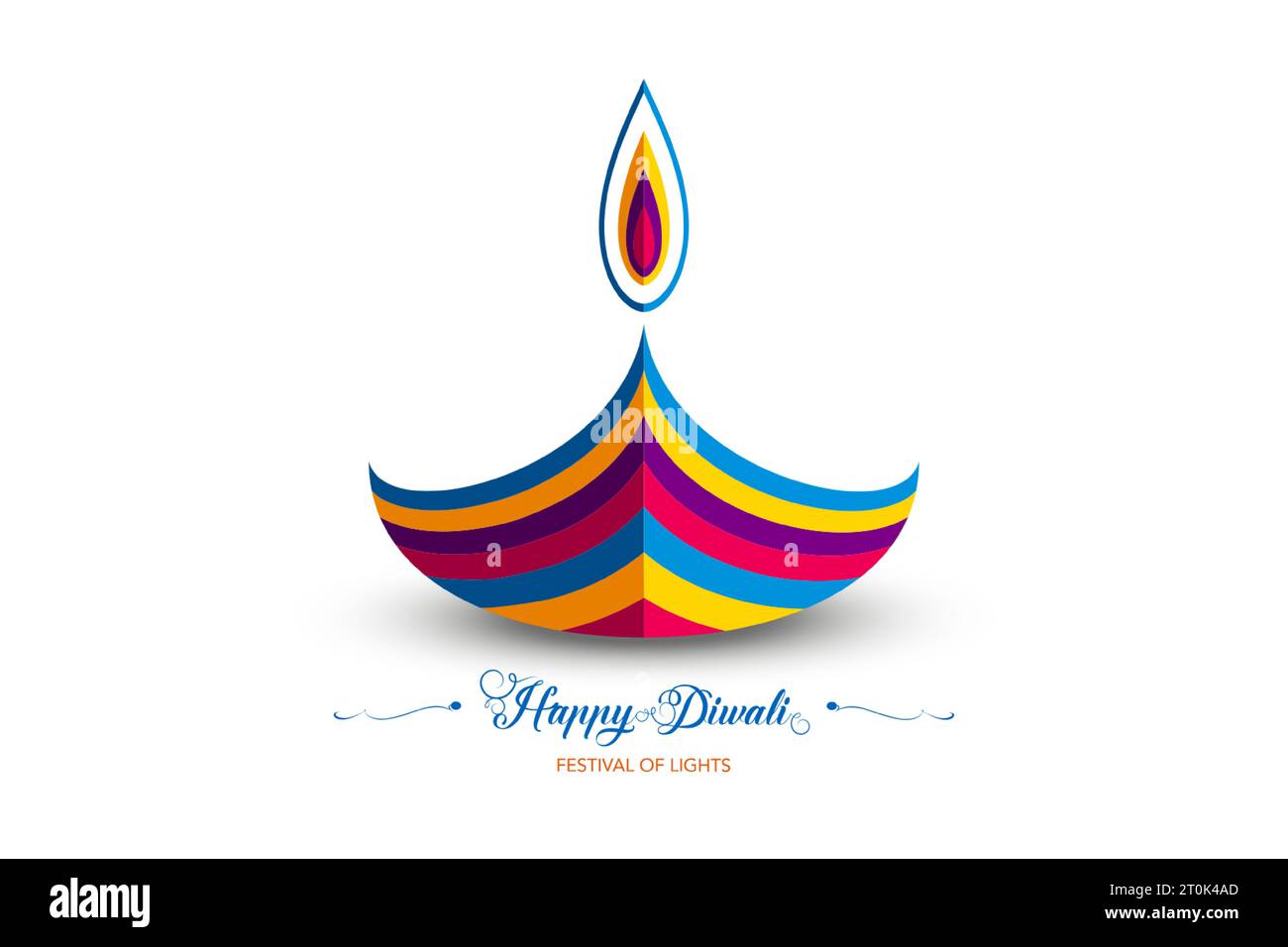 Happy Diwali Festival of Lights India Celebration modèle de logo coloré. Conception de bannière graphique de lampe à huile indienne Diya, conception de coupe de papier Illustration de Vecteur