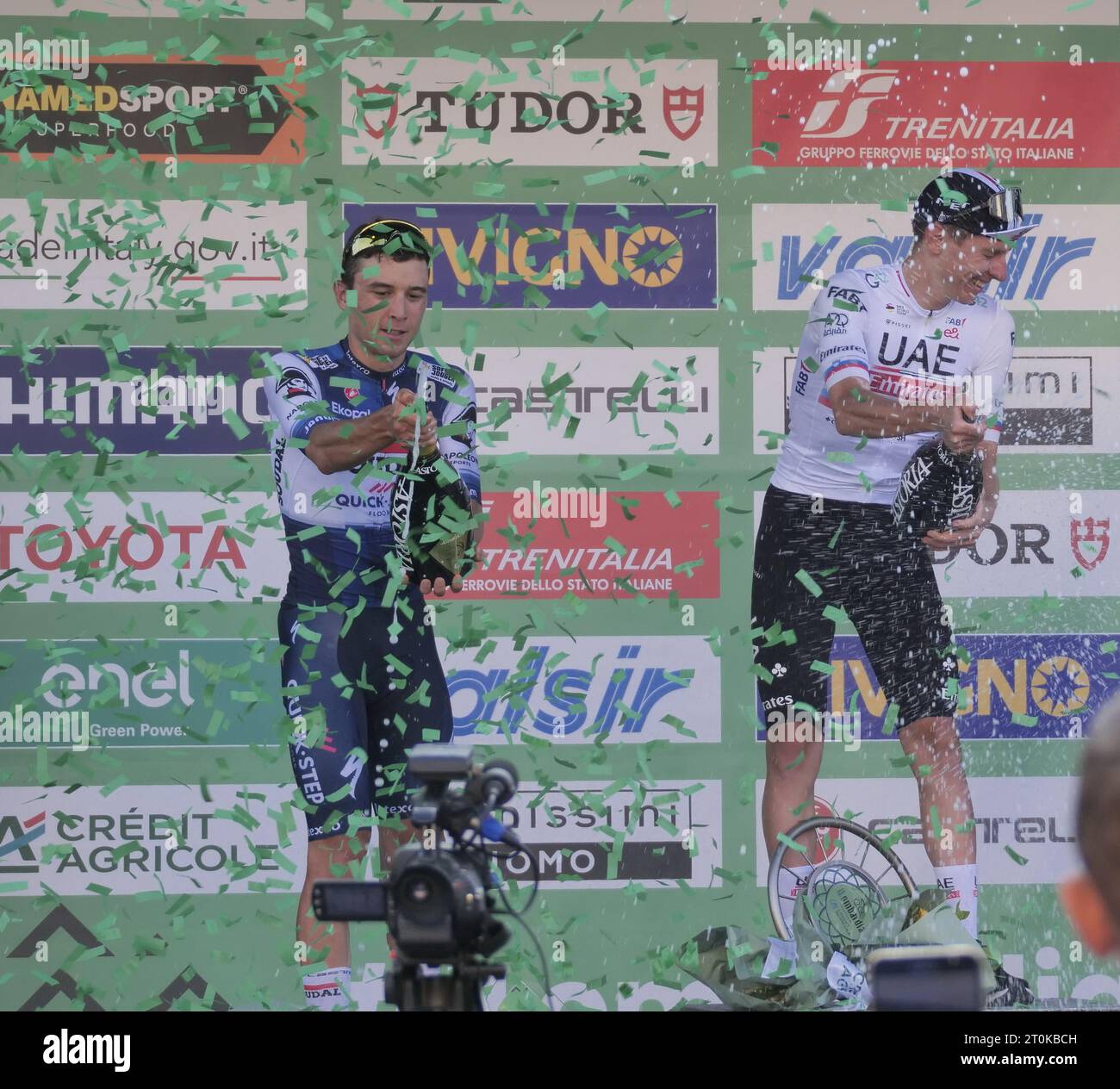 Bergame, Italie. 07 octobre 2023. Andrea Bagioli splendide deuxième place du Giro della Lombardia, son premier podium dans un grand classique. Crédit : Agence photo indépendante/Alamy Live News Banque D'Images