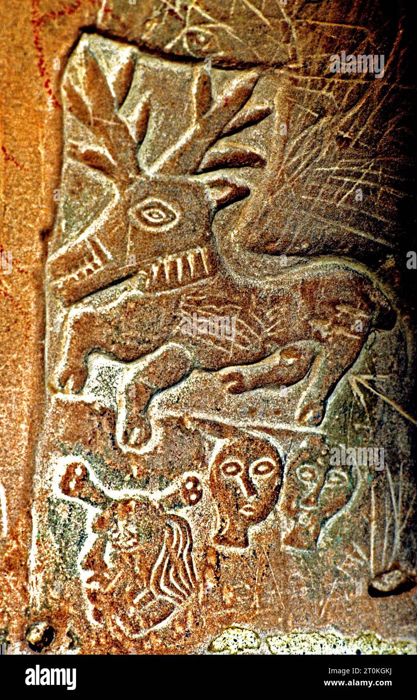Château de Carlisle, sculpture du prisonnier sur le mur de la cellule de prison, médiéval, cerf, Cumbria, Angleterre Banque D'Images