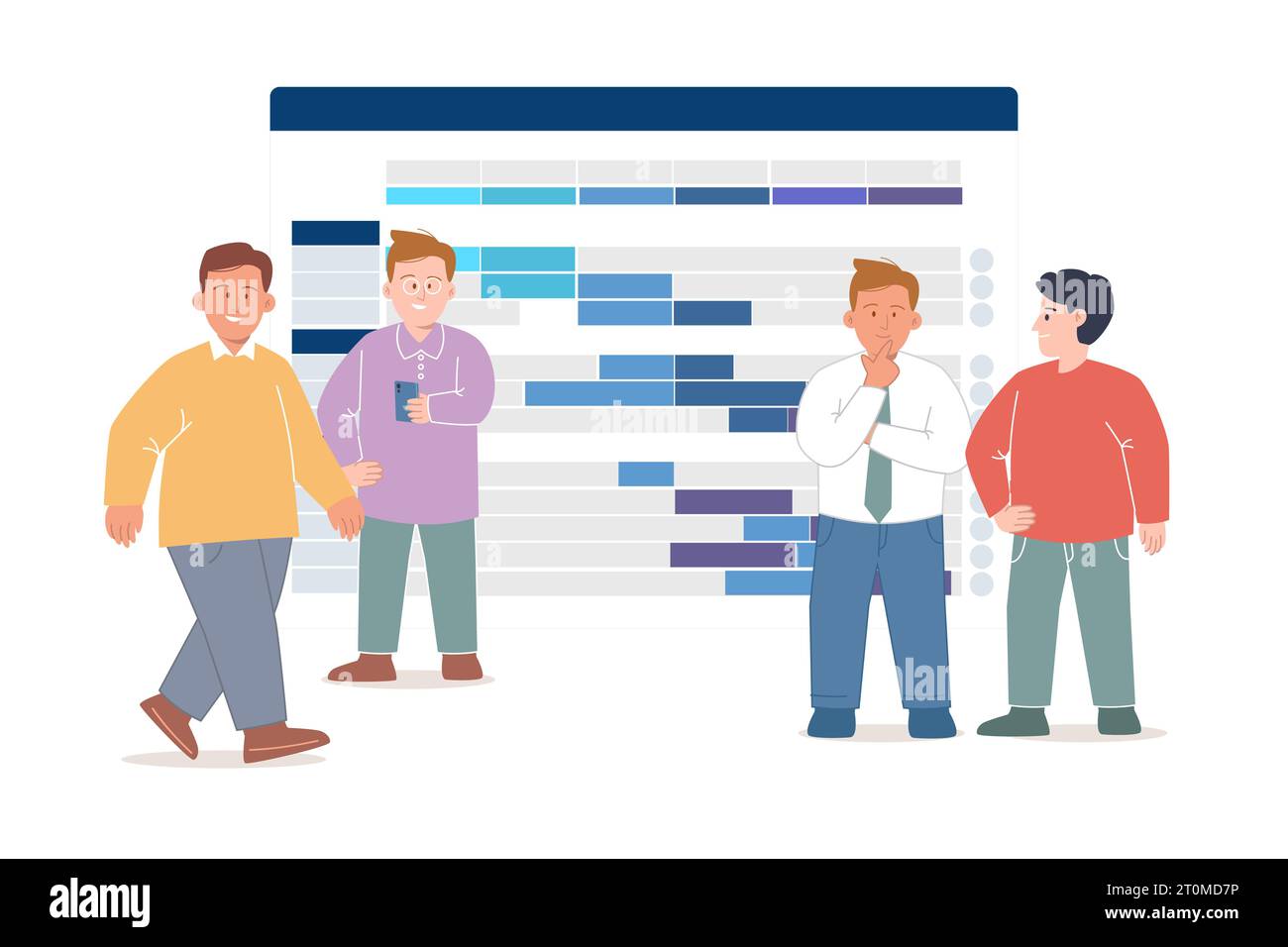 Gant Chart équipe de gestion de projet discuter de l'horaire des tâches travail d'équipe organisation grand écran collaboration des personnages Illustration de Vecteur