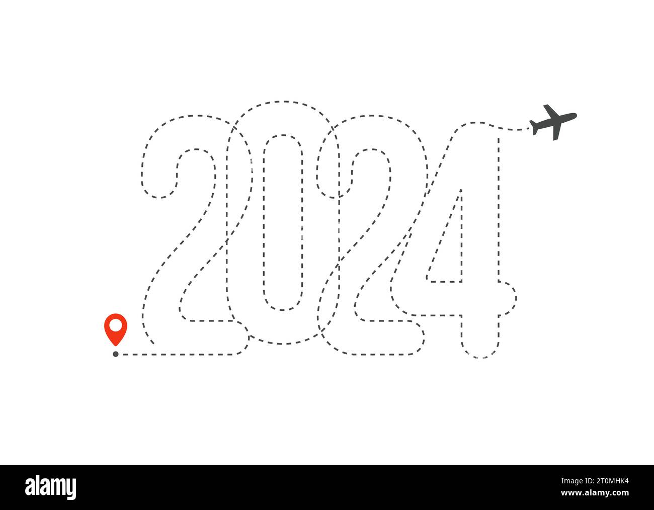 2024 lignes de contour de nombre pour flightway sur fond blanc. Parfait pour vos cartes de vœux de vacances, capture l'esprit d'aventure et la joie de Illustration de Vecteur
