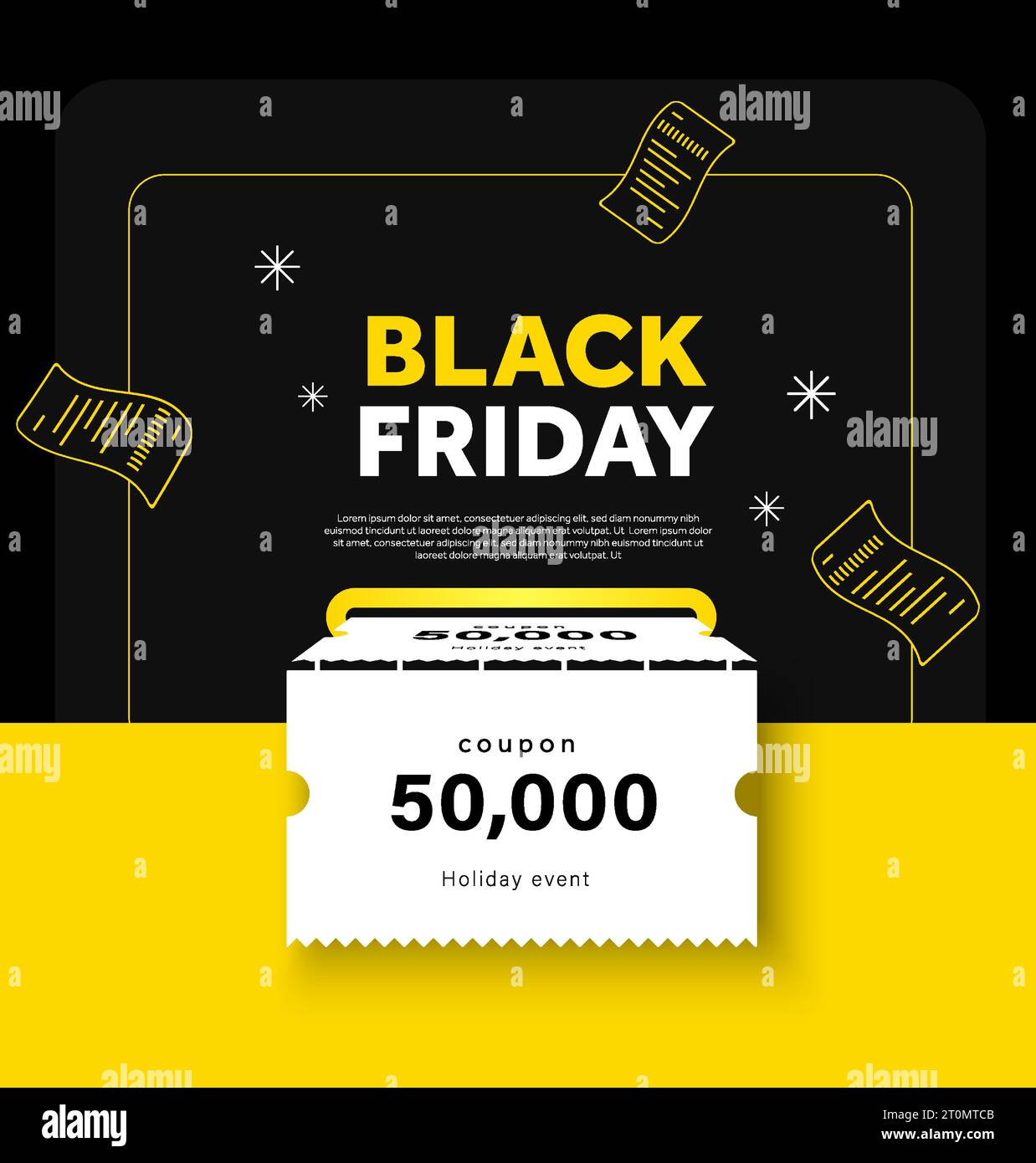 Bannière Black friday avec coupon de réduction. Coupon spécial ou bon avec numéro de valeur isolé sur le fond. Impression des bons sortant. Illustration vectorielle. Illustration vectorielle Illustration de Vecteur